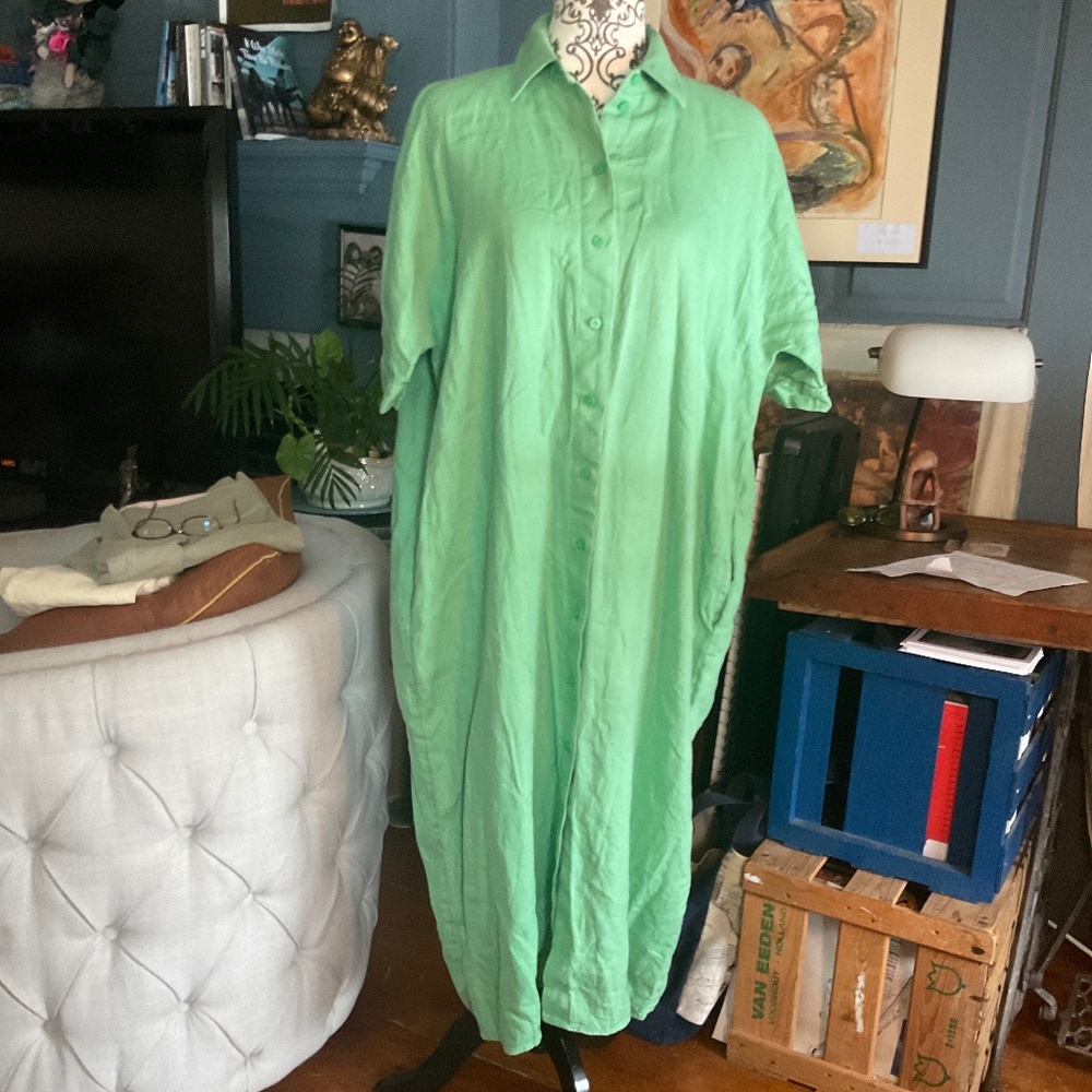 COS Oversized Button Down 100% Linen Shirt Dress Maxi Size XS - Picture 3 of 9